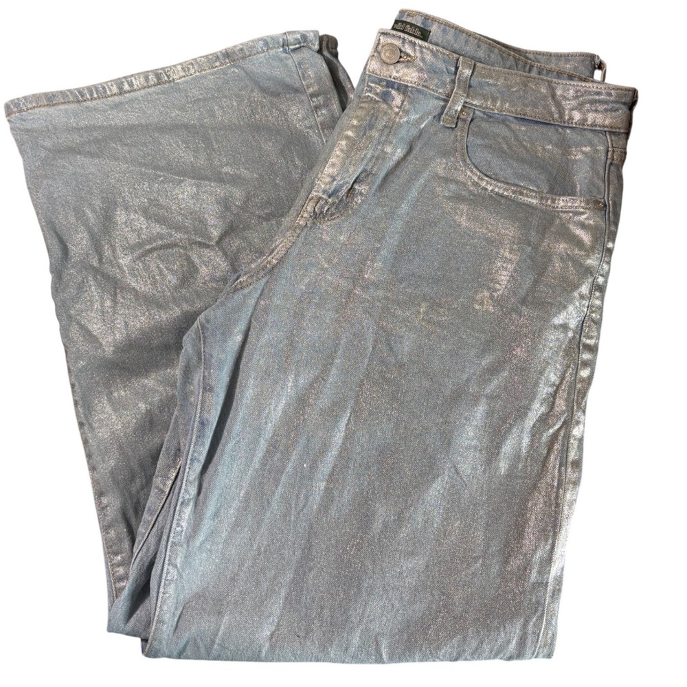 Wild Fable High Rise Baggy Jeans in Silver Metallic Coated Denim Size 12R Y2K